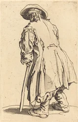 Vieux mendiant avec une béquille