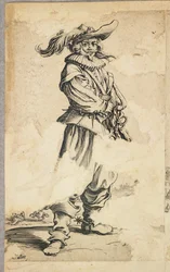 Soldat avec chapeau à plumes, de La Noblesse de Lorraine (verso), c.1620-23
