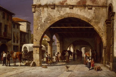 Scène de ville avec un maréchal-ferrant