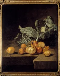 Nature morte, chou et oignons