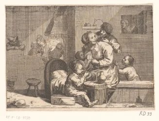 Scène domestique avec enfant au sein