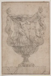 Vase ornemental avec Pan, faune et nymphe. Copie d