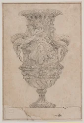 Vase ornemental avec grande tête, dieu de la mer et nymphe aquatique. Copie d