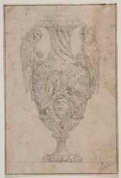 Vase ornemental avec deux hiboux et une tête. Copie d