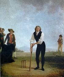 Thomas Hope jouant au cricket (huile sur toile)