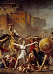 (détail) Les Sabines interposant entre leurs maris romains (à droite) et leurs frères sabins (à gauche) leur montrant leurs enfants - Peinture de Jacques-Louis David (1748-1825)