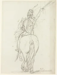 Officier à cheval de dos