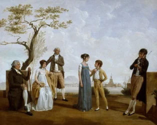 Photo de famille devant un port