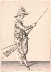 Un soldat chargeant un mousquet, "Ramme in Your Pouder".