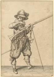 Un soldat de garde soufflant l
