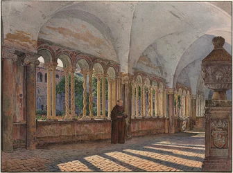 Vue du cloître de San Giovanni in Laterano, Rome, 1836