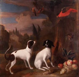 Deux chiens dans un paysage