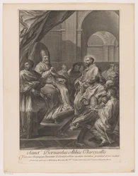 Saint Bernard de Clairvaux devant le pape Innocent II
Sanctus Bernardus Abbas Clareuallis (titre sur l