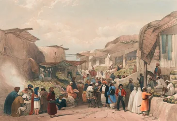 La rue principale du bazar de Kaboul en saison des fruits, vers 1839