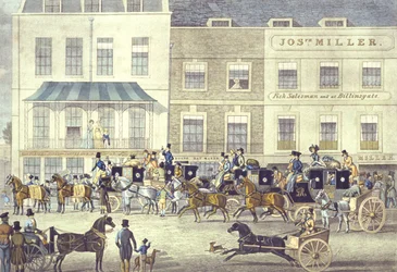 West Country Mail à la Gloucester Coffee House, Piccadilly, gravé par C. Rosenberg