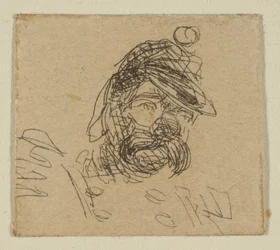 Homme barbu avec un bonnet de soldat, tiré des croquis sur la plaque de l