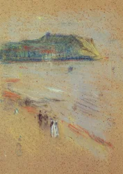 Figures sur une plage près des falaises