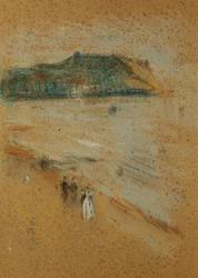 Figures sur une plage près des falaises, vers 1870-74