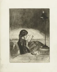 Portrait de Deborah Delano lisant (Reading by lamplight)