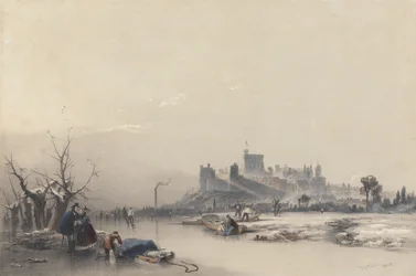 Le château de Windsor vu du fleuve gelé pendant la grande gelée