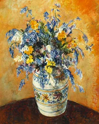 Jacinthes et narcisses dans un vase décoré
