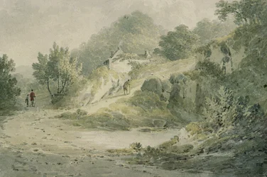 Vue près de Halifax. Un chemin avec une chaumière sur une pente