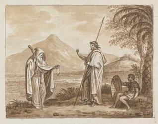 Vieil homme, guerrier et garçon dans un paysage classique
