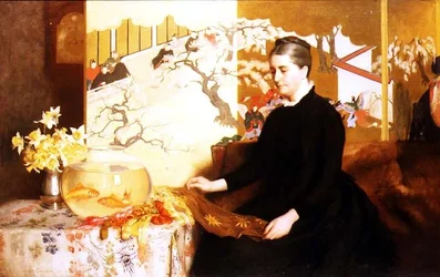 Dame avec paravent japonais et poisson rouge (Portrait de la mère de l