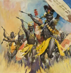 Guerriers zoulous (gouache sur papier)