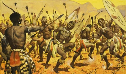 Guerriers zoulous contraints par Shaka de danser sur un sol épineux