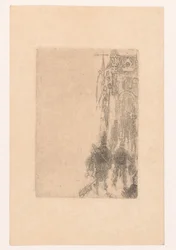Figures marchant vers une porte avec viande et poisson (Menu pour Charles Vos)