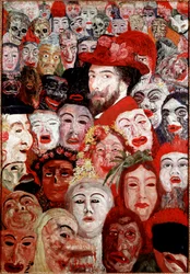 Autoportrait entouré de masques Peinture de James Ensor (1860-1949) 1899 Dim. 120x180 cm Collection privée