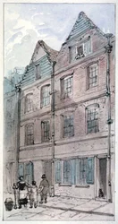 Maisons dans Blackhorse Alley, Fleet Street, City of London, 1850