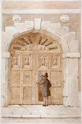 Vue des portes en bois datées de 1631, au n° 46 Lime Street, 1855