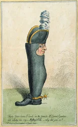 Caricature représentant le colonel Justly Watson avec le corps d