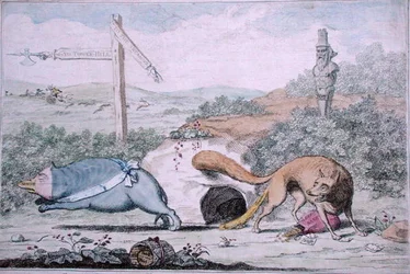 Changer de Place, ou Fox chassant le Blaireau de son Nid, publié par William Humphrey en 1782