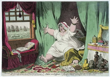 Le désespoir de Didon, caricature se moquant de la relation entre Horatio Nelson et Lady Emma Hamilton