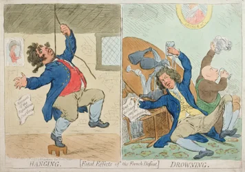 Pendaison et noyade, ou effets fatals de la défaite française, publié par Hannah Humphrey en 1795