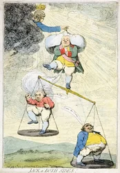 Jack des Deux Côtés, publié par William Humphrey en 1783 (eau-forte coloriée à la main)