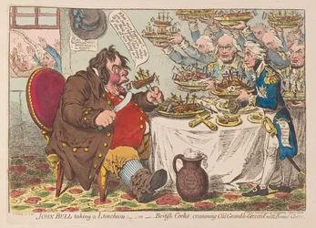 John Bull prenant un déjeuner ou les cuisiniers britanniques bourrant Old Grumble Gizzard de bonne chère, 1798