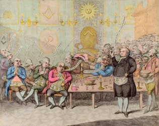 Une anecdote maçonnique - par James Gillray (1757-1815) - caricature anglaise contre le comte Cagliostro (Alessandro, comte de Cagliostro, Giuseppe Balsamo)