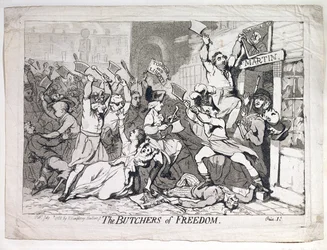 Les bouchers de la liberté, publié par Hannah Humphrey en 1788 (eau-forte)