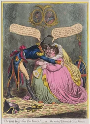 Le premier baiser en dix ans ! ou La rencontre de Britannia et du citoyen François, publié par Hannah Humphrey en 1803