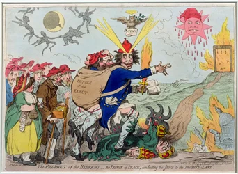 Le Prophète des Hébreux : le Prince de la Paix conduisant les Juifs vers la Terre Promise, publié par Hannah Humphrey en 1795 (eau-forte coloriée à la main)