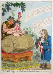 Le droit sur le vin, ou Le triomphe de Bacchus et Silène avec la remontrance de John Bull, publié par Hannah Humphrey en 1796
