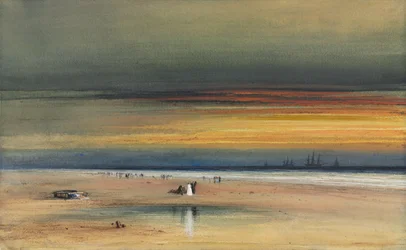 Scène de plage au coucher du soleil, vers 1865-1870