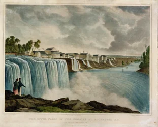 Les chutes supérieures de la Genesee à Rochester, New York, gravé par J. Bufford (1810-70)