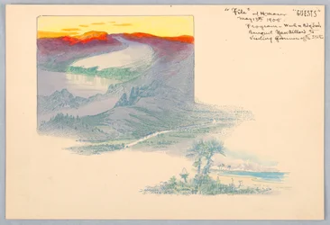 Trois paysages, épreuve imprimée pour la conception du dîner du Washington Board of Trade, 13 mai 1908