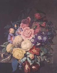Rose trémières et roses
