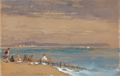 Scène de plage avec figures près d